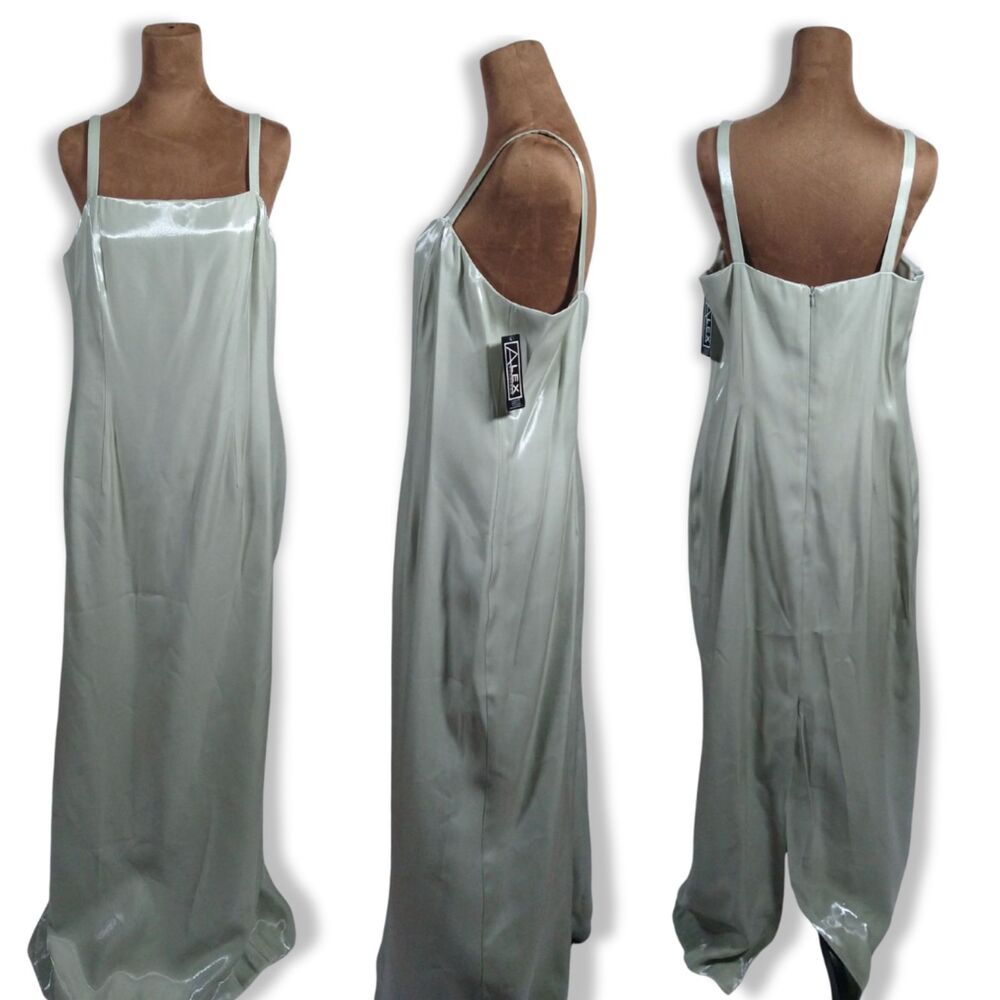 Metallic Gray Green Formal Dress & Blazer Set – Size 12 Evening Gown for Wedding